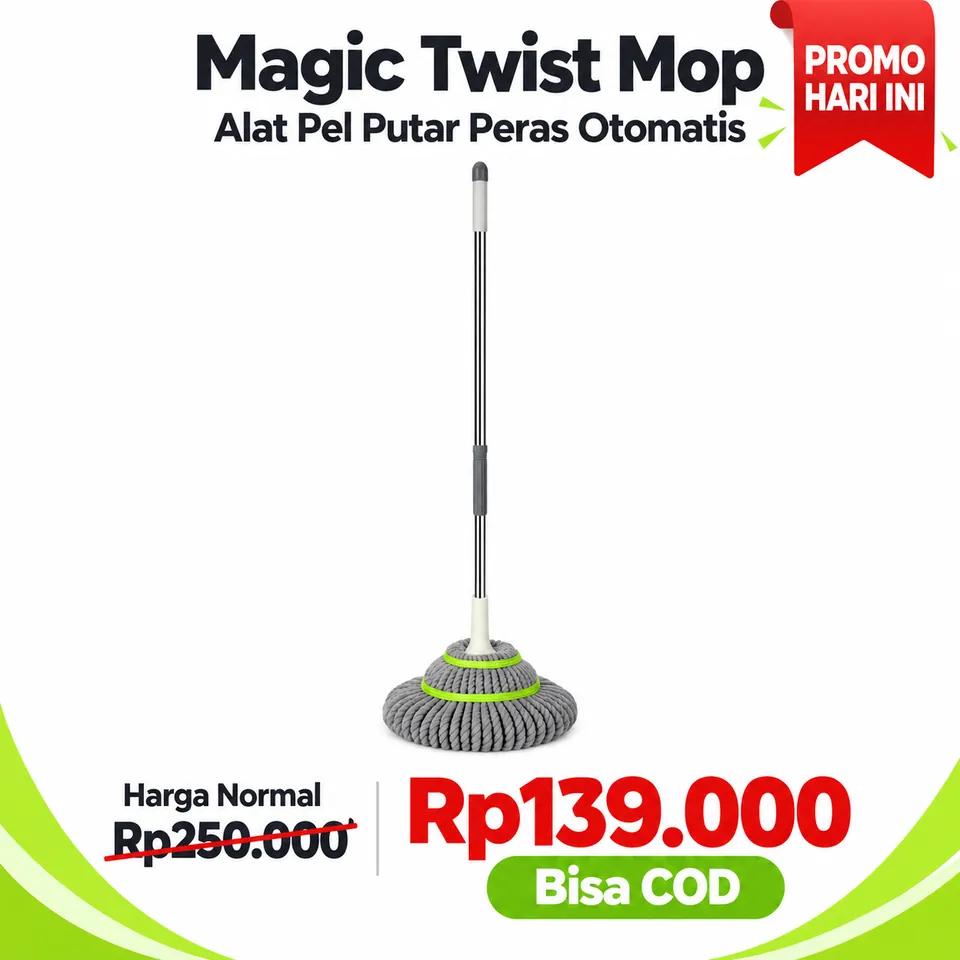 Magic Twist Mop – Alat Pel Putar Peras Otomatis — promo